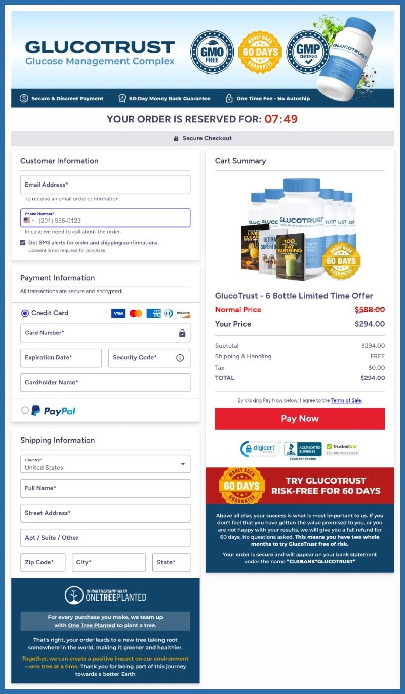 GlucoTrust secure payment with encrypted checkout